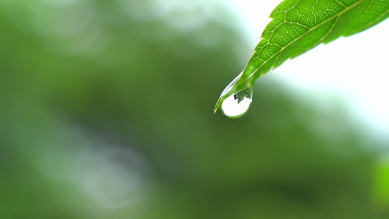 Captivating Close-Up of Water Droplet on a Green Leaf in Early Morning Light in a Tranquil Garden