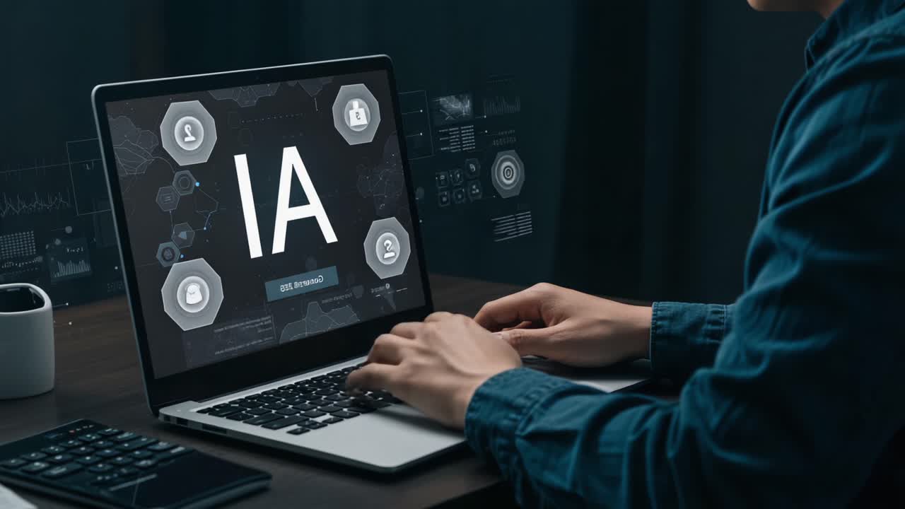 Exploring the Interface of Artificial Intelligence: A Person Engages with a Laptop Displaying Innovative IA Features and Visual Data Analytics