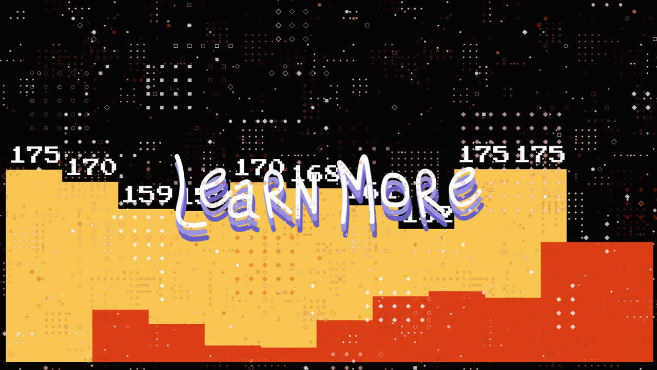 Animation of Learn More text over pixelated background with numbers in school