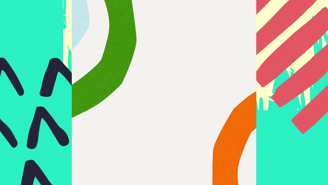 하 ⁇ 색과 초록색 바탕에 파란색, 초록색, 오렌지색의 유기적인 선과 모양의 애니메이션