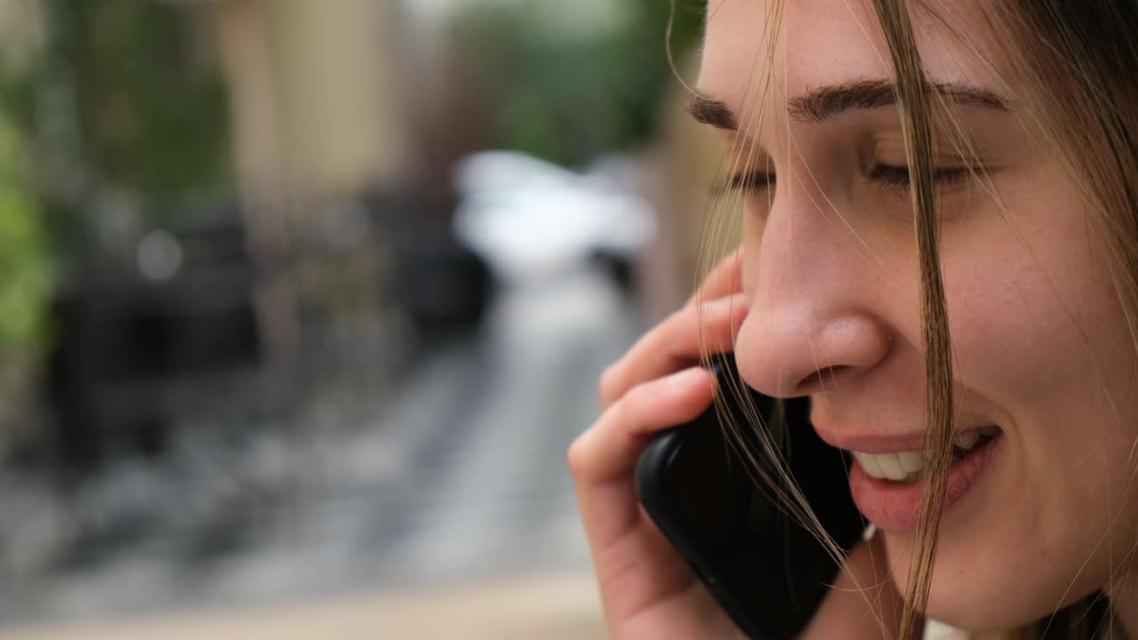 close up of beautiful lady talking on the phone