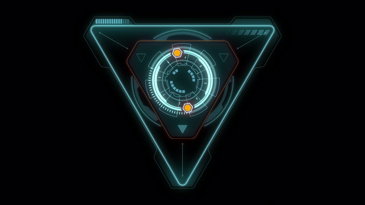 3d 파란색 삼각형 및 원 회전의 모션 그래픽, 헤드 업 디스플레이 (hudui) 기술 인터페이스 및 미래의 요소, 추상적인 배경, 알파 채널