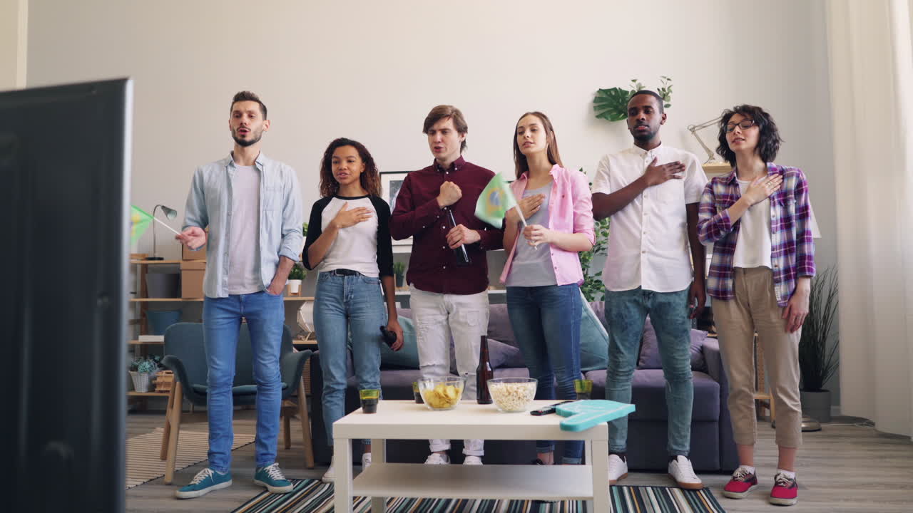 Friends Celebrating a Brazilian Sporting Event