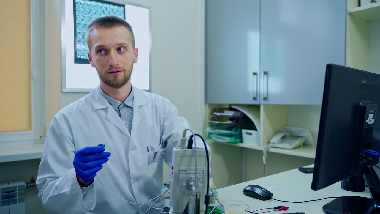 Scientist working in lab. Doctors making medical research at clinic