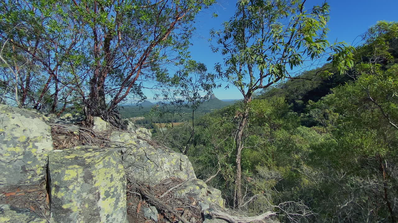 View of Mount Coonorwrin in the distance from Mount Coochin, Glasshouse Mountains, Queensland