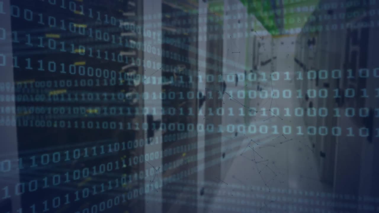 animación de la codificación binaria en la sala del servidor