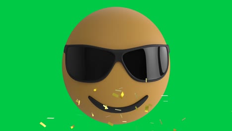 Animation-of-confetti-falling-over-smiling-sunglasses-emoji-emoticon-icon-on-green-screen-background