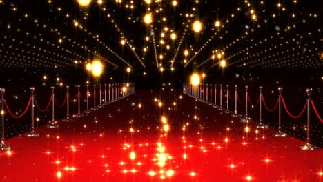 animation of balls of flame falling over red carpet venue