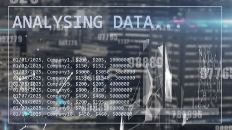 animation of financial data processing over city