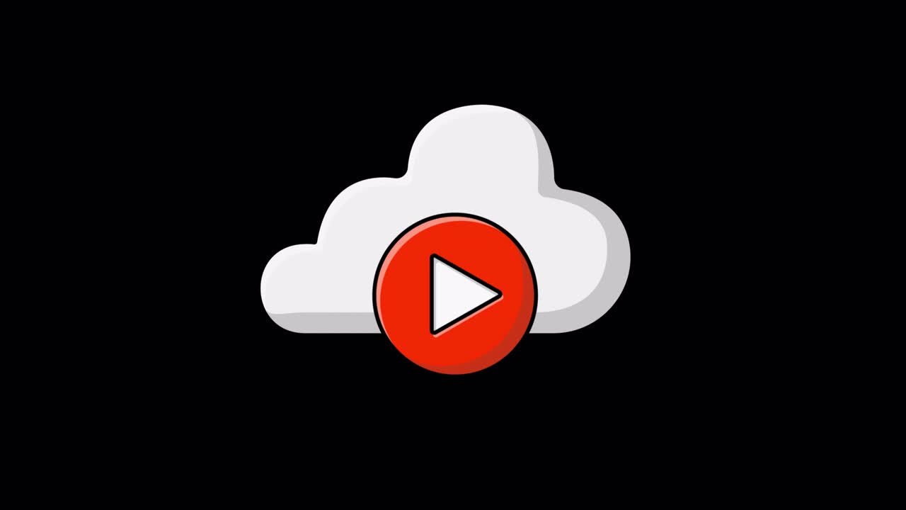 Animated Cloud Icon with Play Button on Black Background