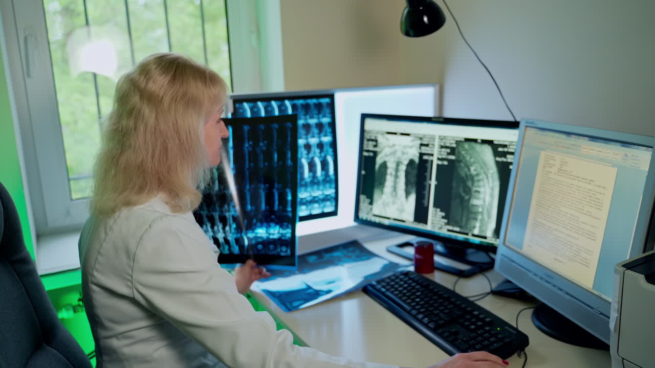 Female doctor holding x-ray. Doctor holding patient chest x-ray film