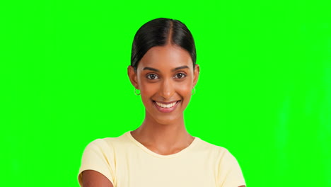 Gesicht,-Grüner-Bildschirm-Oder-Glückliche-Frau-Auf-Isoliertem-Hintergrund