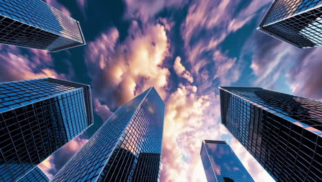 modern skyscrapers at sunset