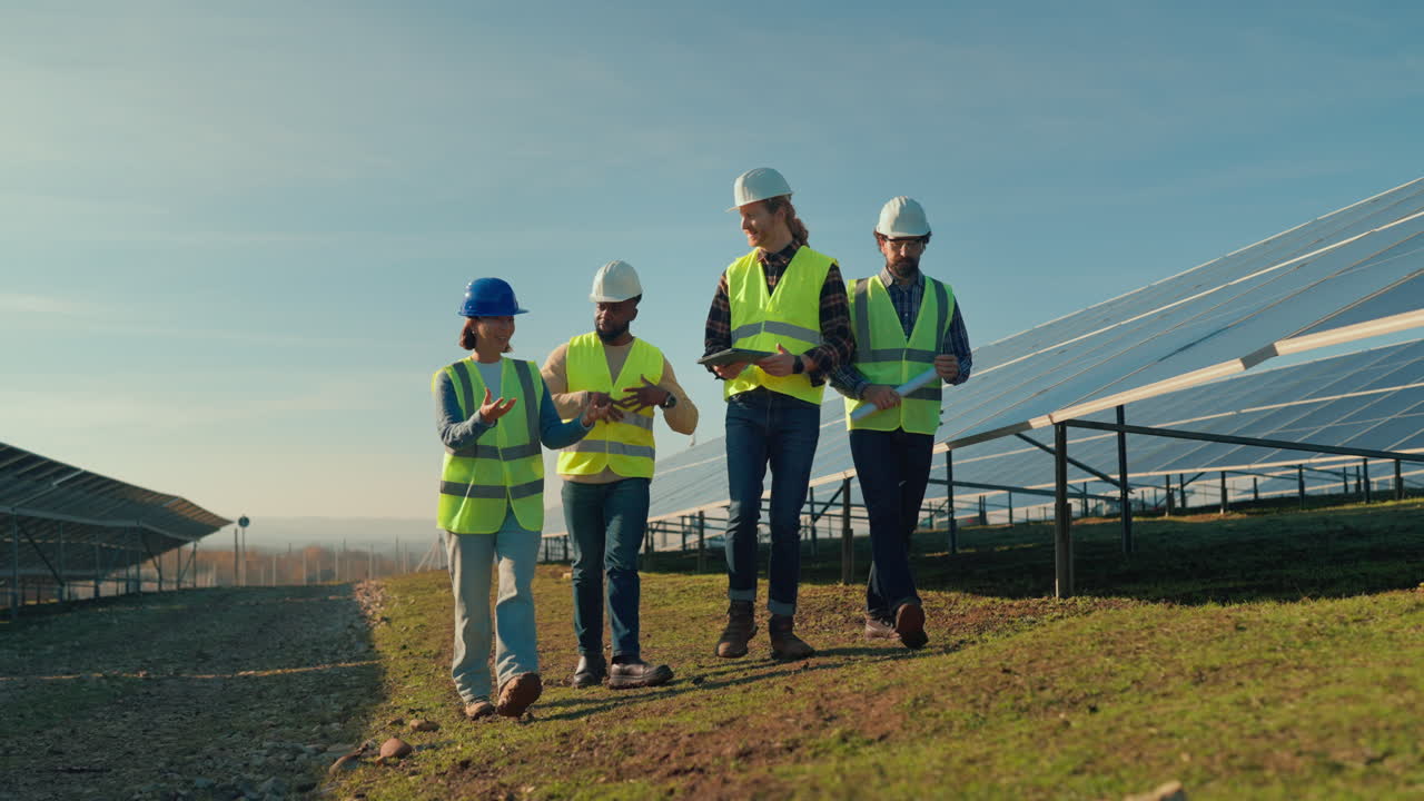 Workers Inspecting Solar Farm