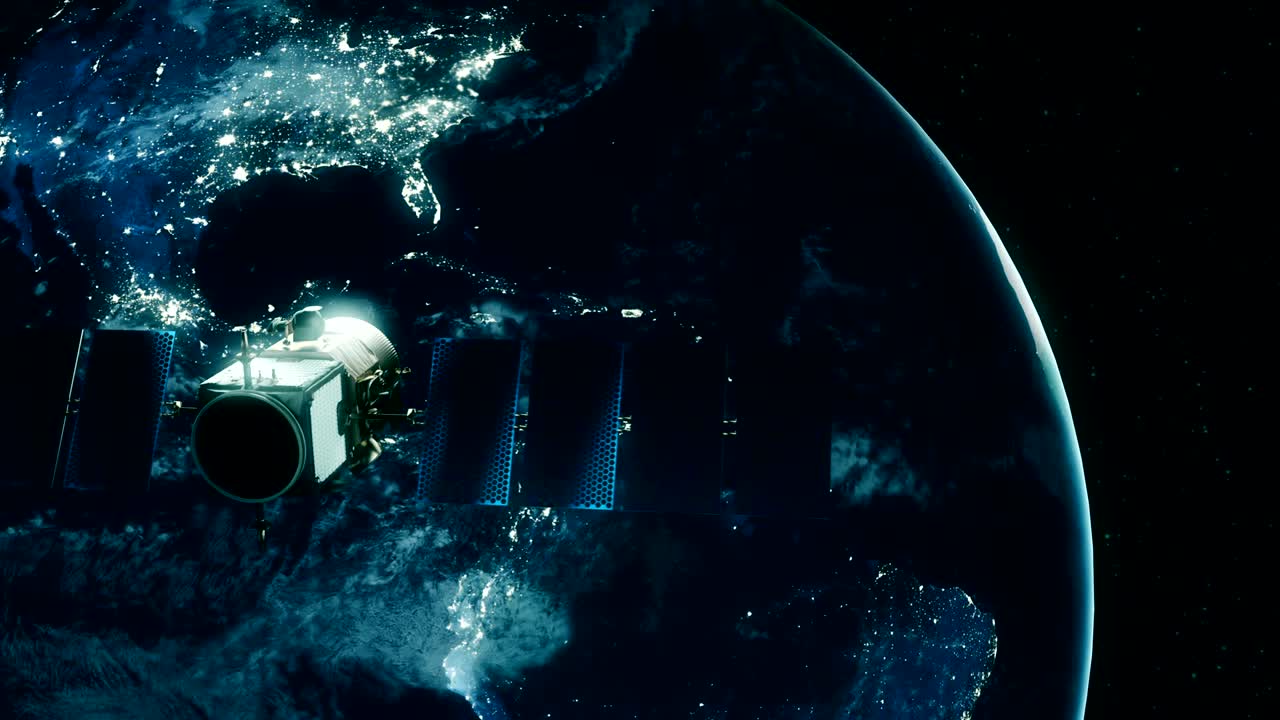 satélite moderno en órbita alrededor de la tierra.