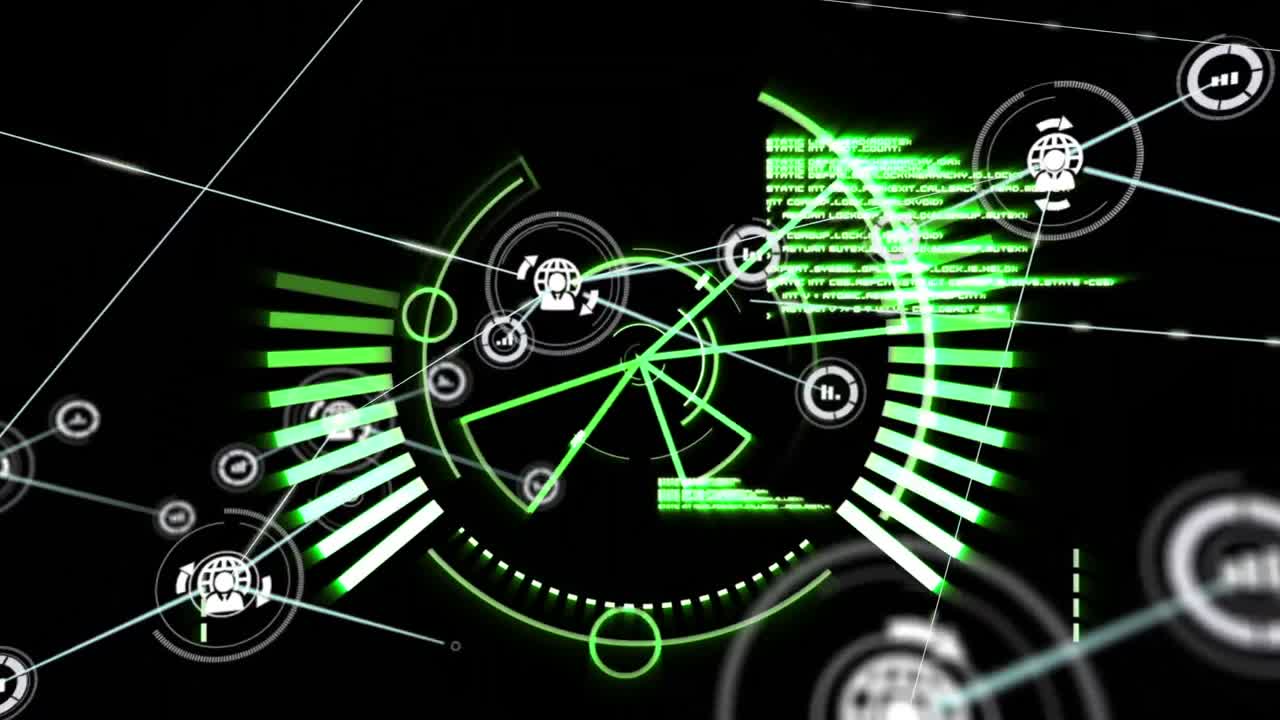 검은색 배경에 범위 위의 아이콘으로 연결 네트워크의 애니메이션