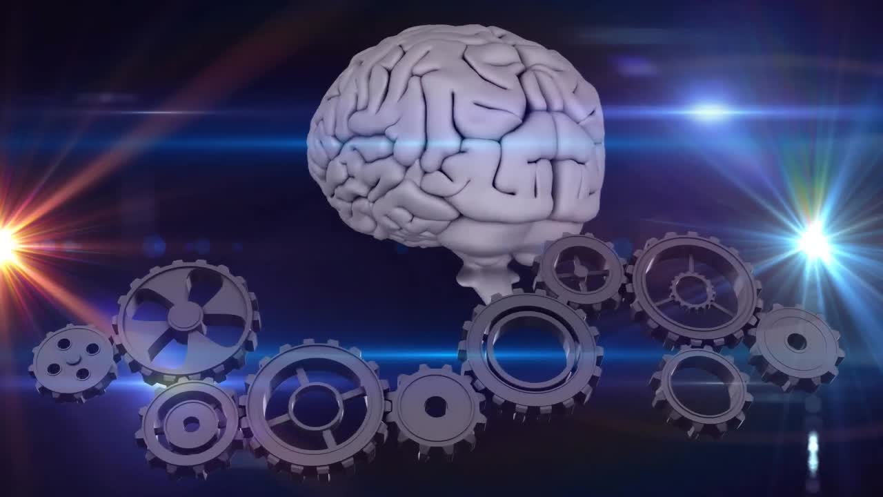 Animation of cogs moving over brain