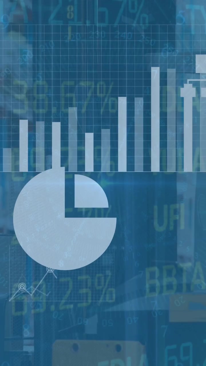 Animazione di diverse icone di applicazioni su un tabellone di trading, contro un carrello elevatore parcheggiato in un magazzino.