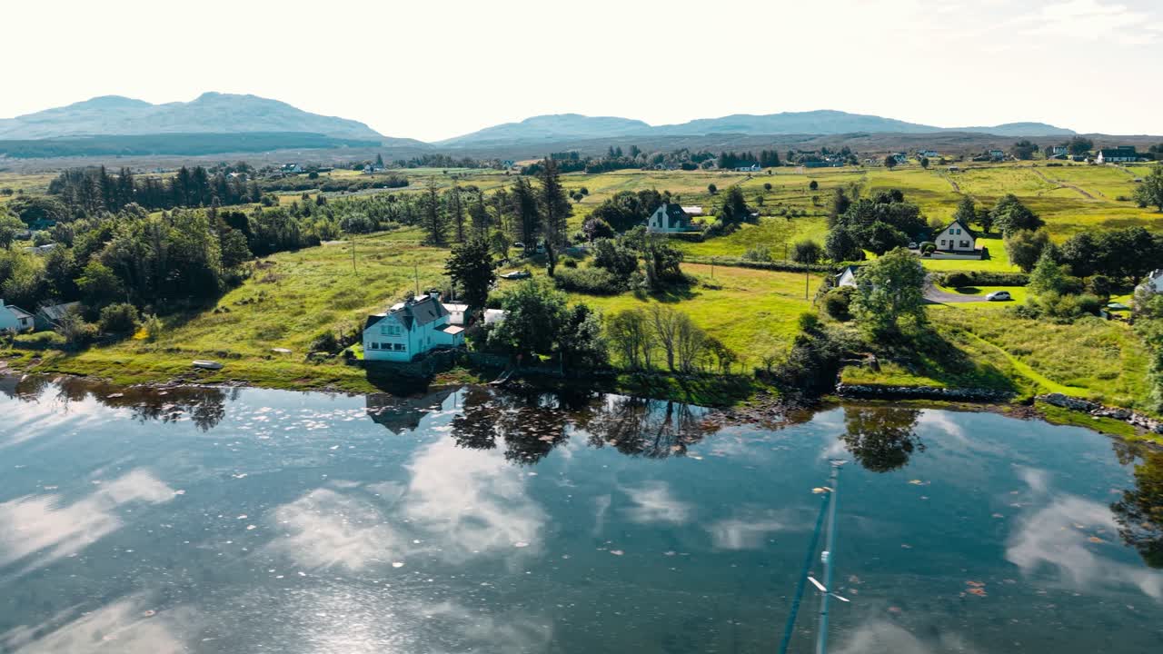 Scenic View of Lake, Mountains, and Houses