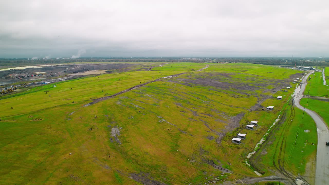 Louisiana landfill with gas wells, drone view