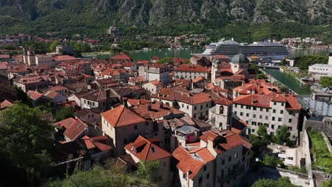 aerial view of the red roofs in the town of kotor, montenegro.