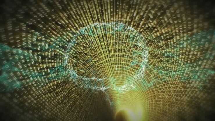 Animation of human brain over green digital tunnel