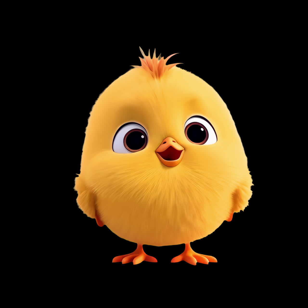 Cute fluffy cartoon chick animation isolated asset, transparent 4K video, alpha channel, ProRes 4444