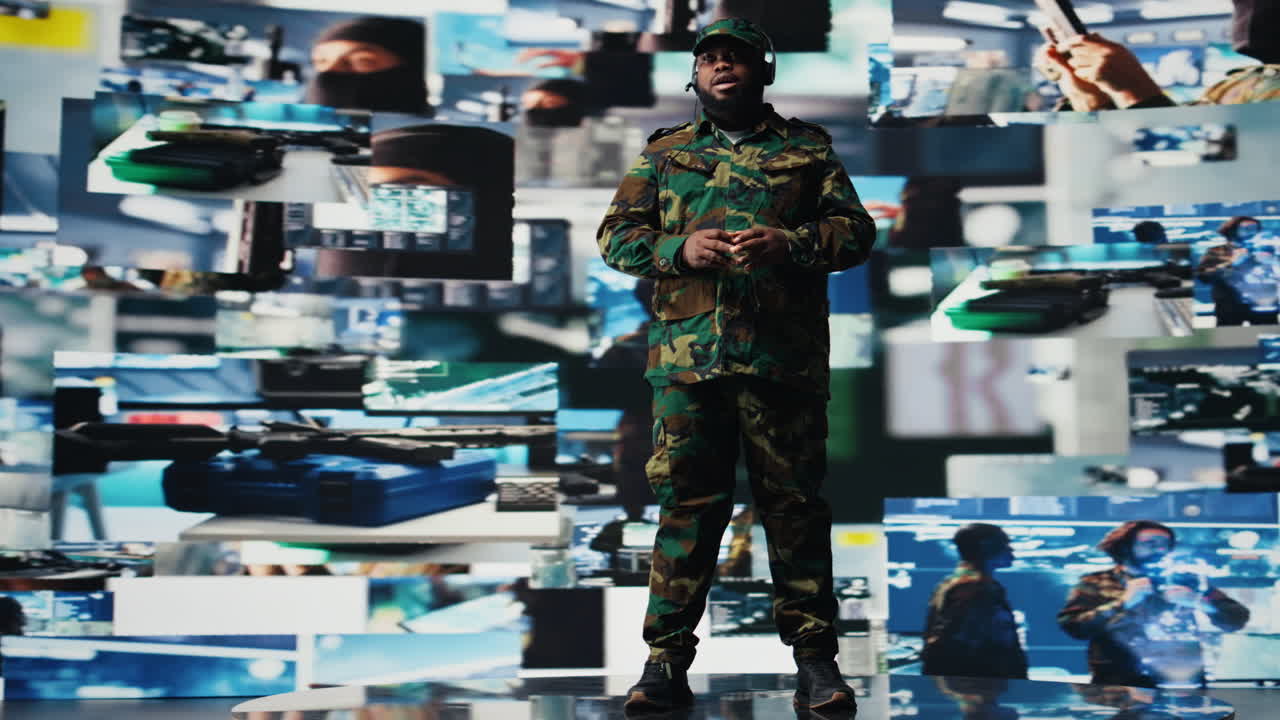 African american man transmitting crucial battlefield information to soldiers