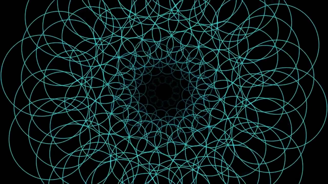 Animação Geométrica Abstrata de Círculos Azul-petróleo Pulsantes em Fundo Preto