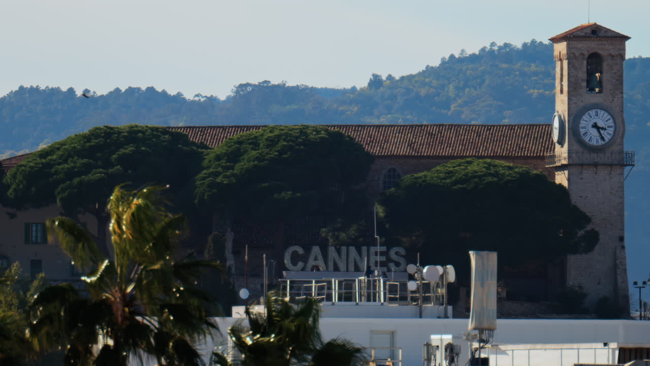 Cannes sign written on a mountain near the Notre Dame d'Esperance church