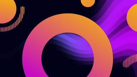 animation of abstract shapes and purple digital waves against black background with copy space