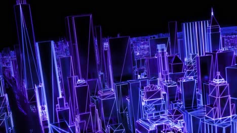 city neon glowing new york nyc flyover wireframe skyscraper 80s 4k