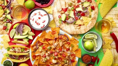 Various-freshly-made-Mexican-foods-assortment--Placed-on-colorful-table