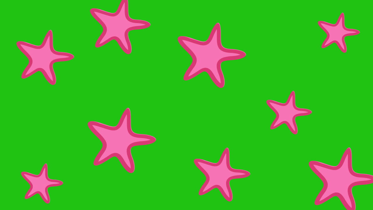 animación de estrellas rosadas pulsando en repetición sobre un fondo verde