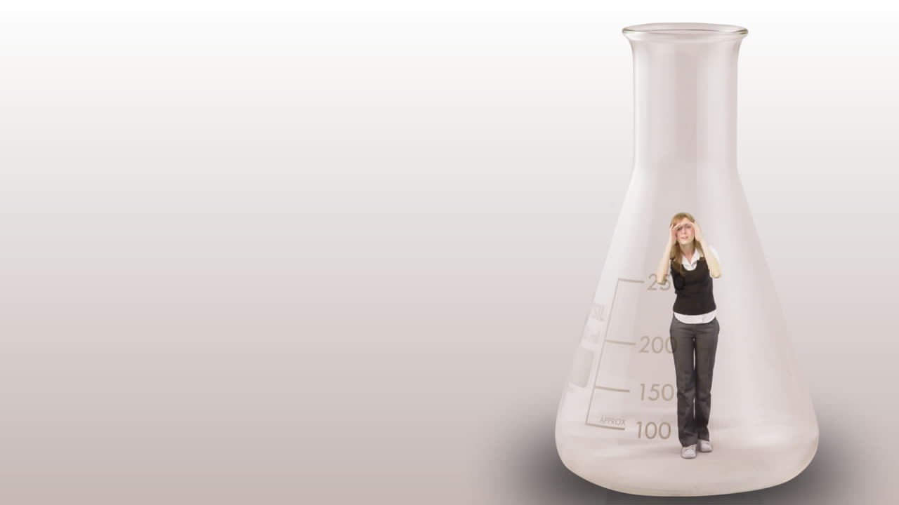 mujer de negocios atrapada en una botella.