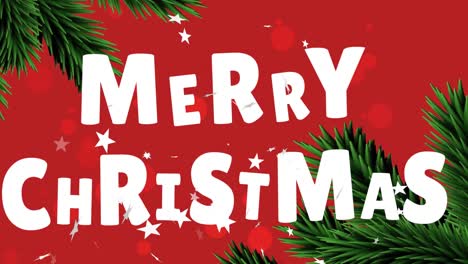 animación del texto de feliz navidad sobre las estrellas que caen