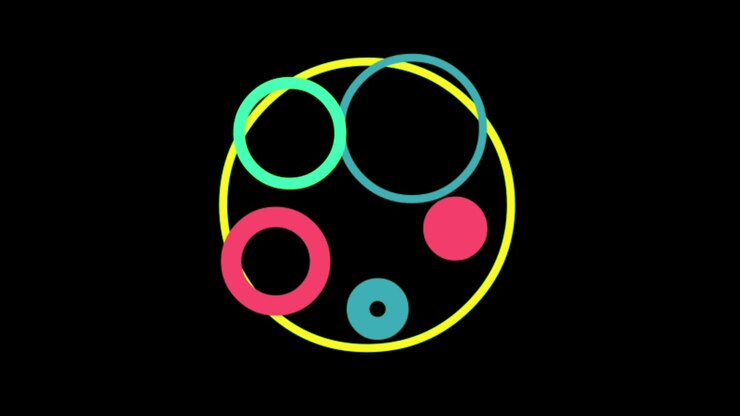 Animazione di forme geometriche colorate isolate su sfondo nero.