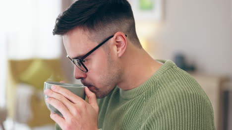 Man,-coffee-and-drink-in-home