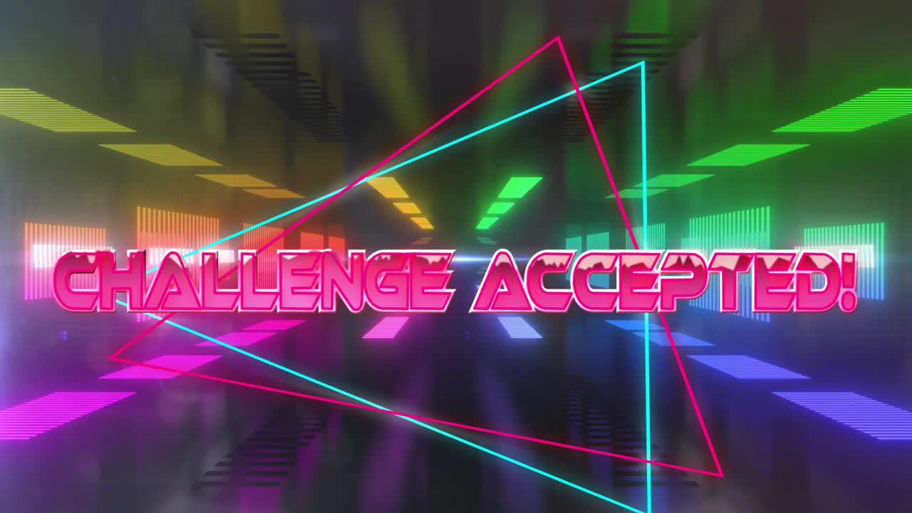 animación del texto aceptado del desafío sobre el fondo de patrón de neón