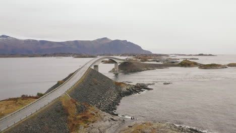 aerial view of spectacular storeseisundet bridge at atlantic ocean road in more and romsdal county, norway