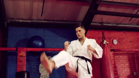 man practicing karate