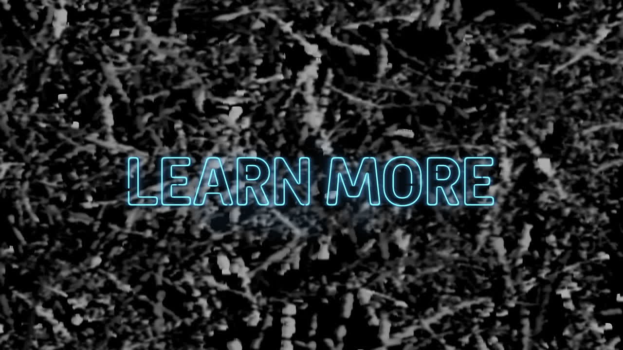 Animation of neon learn more text over textured background