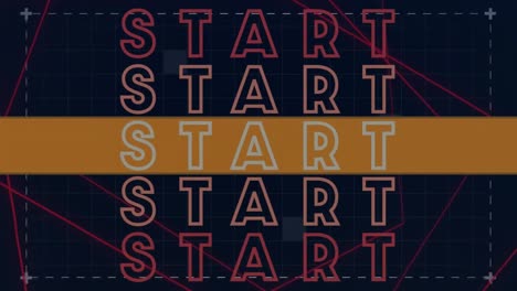 Animation-of-start-texts-and-squares-with-grid-pattern-over-black-background