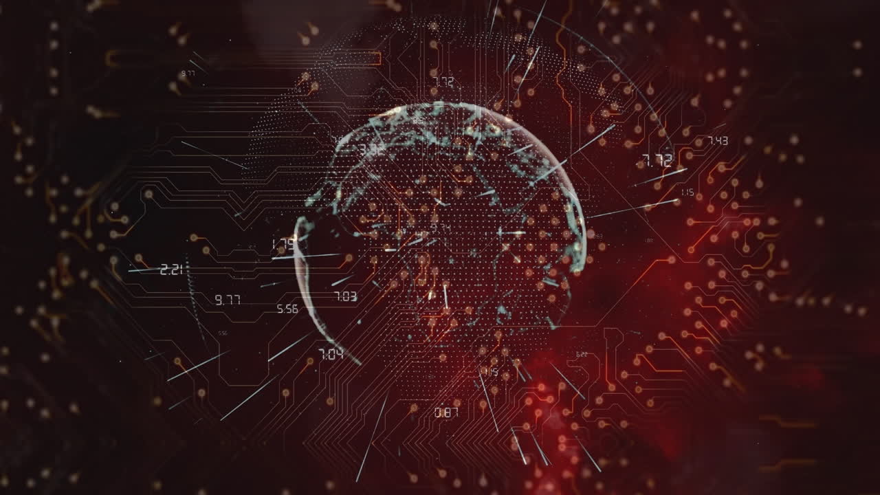 animación del circuito integrado sobre el globo y las señales