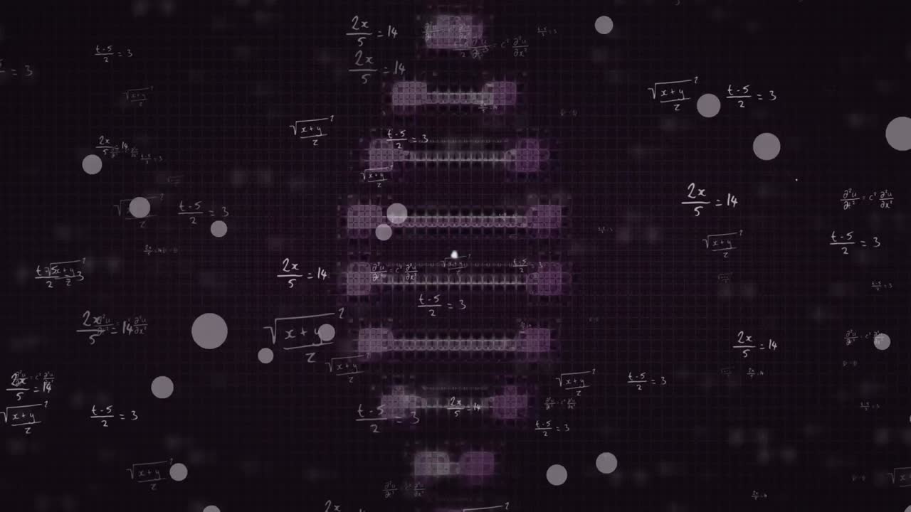 Animation of data processing and dna strand on black background