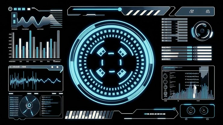 Futuristic HUD Display with Data Analysis and Scanning Elements