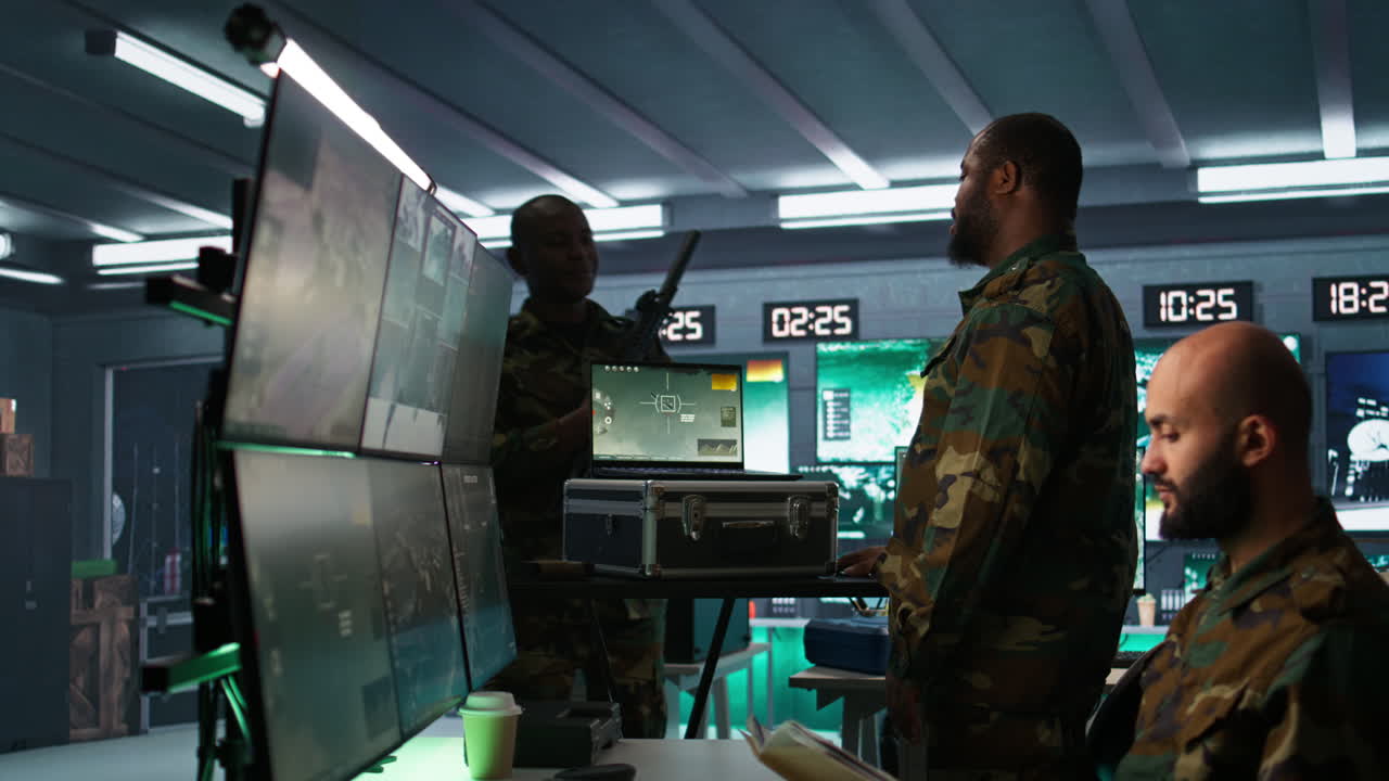 ejército profesional usando el cuaderno para obtener inteligencia ayudando a las tropas