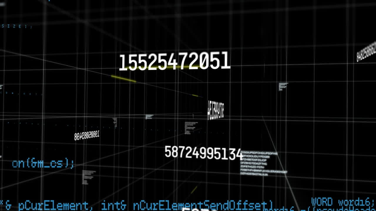 Animation of increasing numbers and data processing over black background