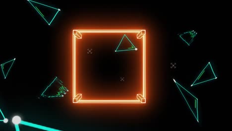 Animation-Eines-Neonorangefarbenen-Boxrings-Und-Flackernder-Grüner-Dreiecke