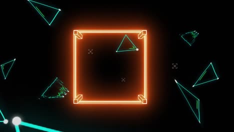 animación de un ring de boxeo naranja de neón y triángulos verdes parpadeantes